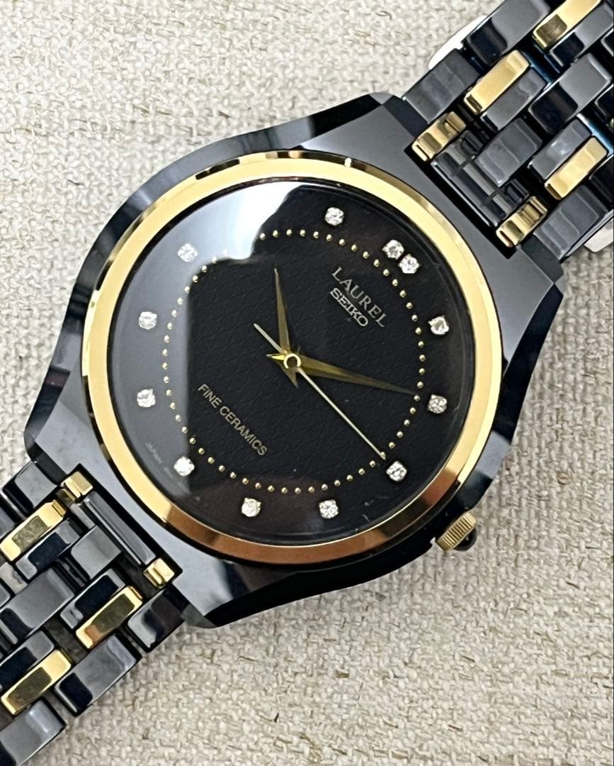 希少 美品 SEIKO LAUREL 13P ダイヤ セラミックチタン