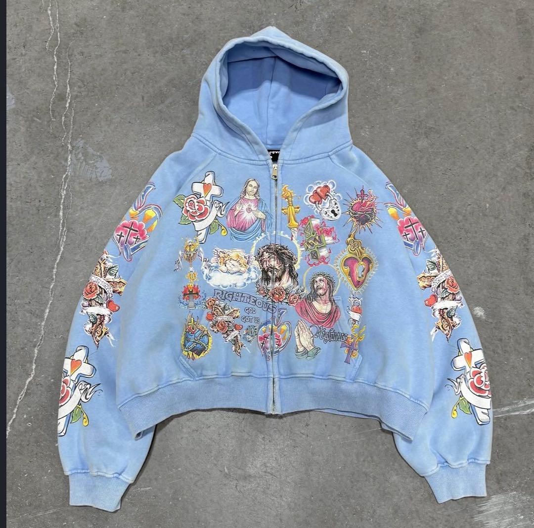 we are righteous 水色 zip hoodie サイズS