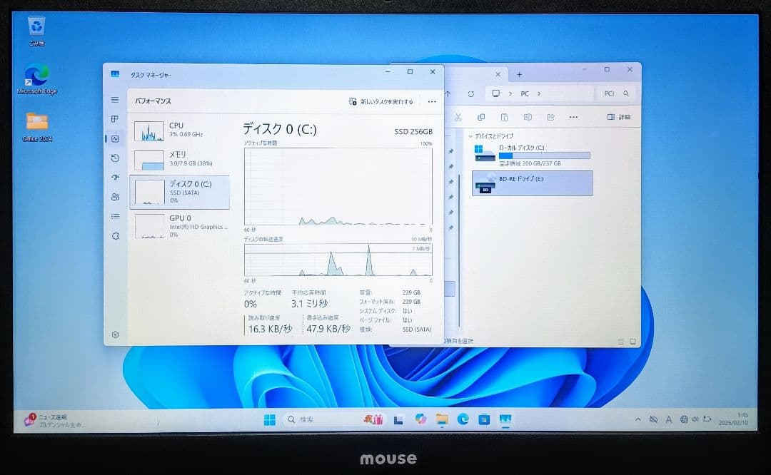 mouse Corei7 メモリ8GB 新品SSD256GB Webカメラ