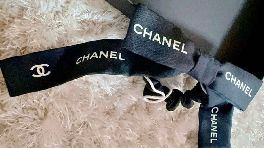 CHANEL☆美品 リボン型シュシュ(ヘアゴム) ブラック シャネル ヘアアクセ