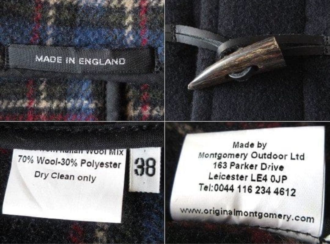 英国 モンゴメリー 裏チェック ウールメルトン ミドル ダッフルコート 38