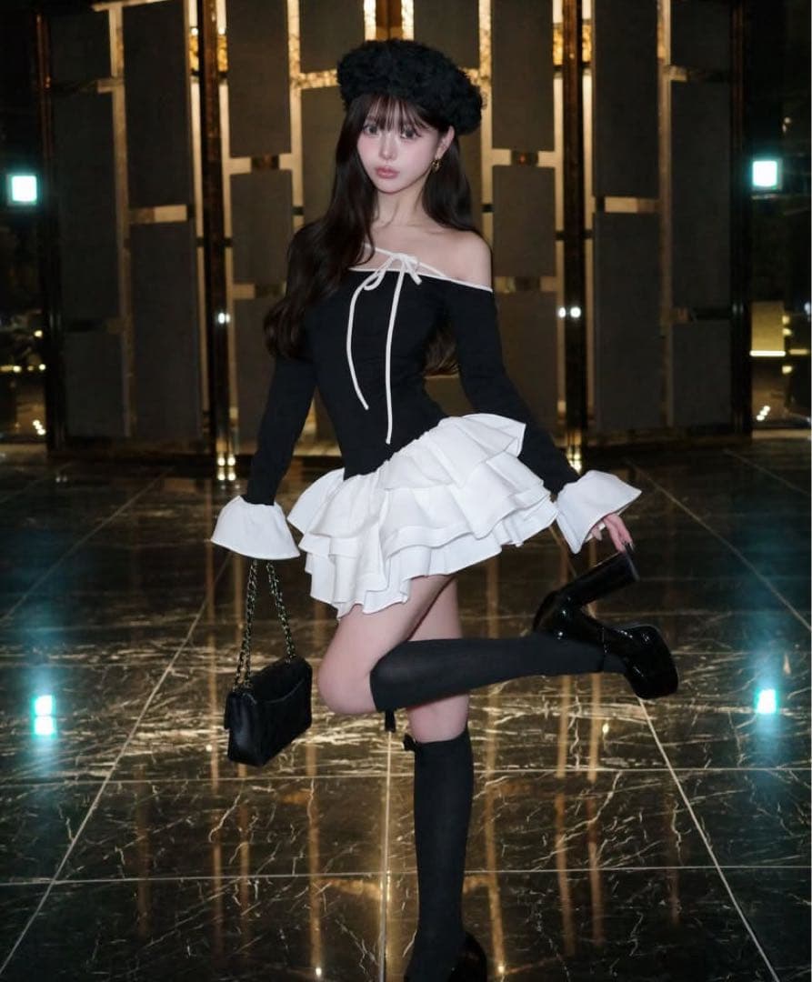 Darich デザインネックリボンミニワンピース