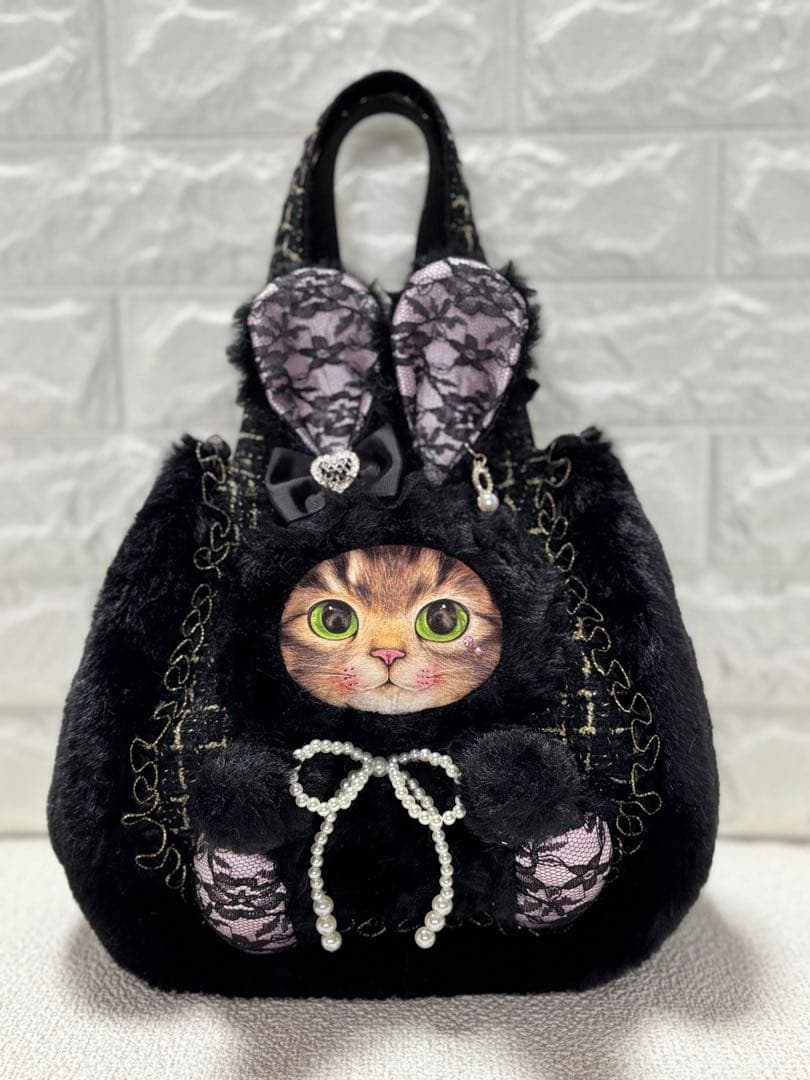 黒*こ様 コヤンイサムチョン　ハンドメイド　ファーバッグ　黒　サンダーちゃん　ツ