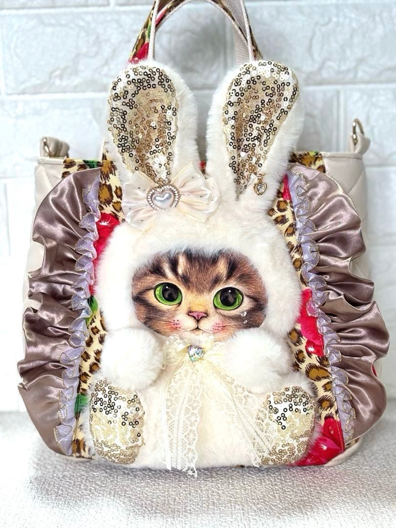 さ*ー様 コヤンイサムチョン　ハンドメイド　フリルトートバッグ　ヒョウ柄　サンダ