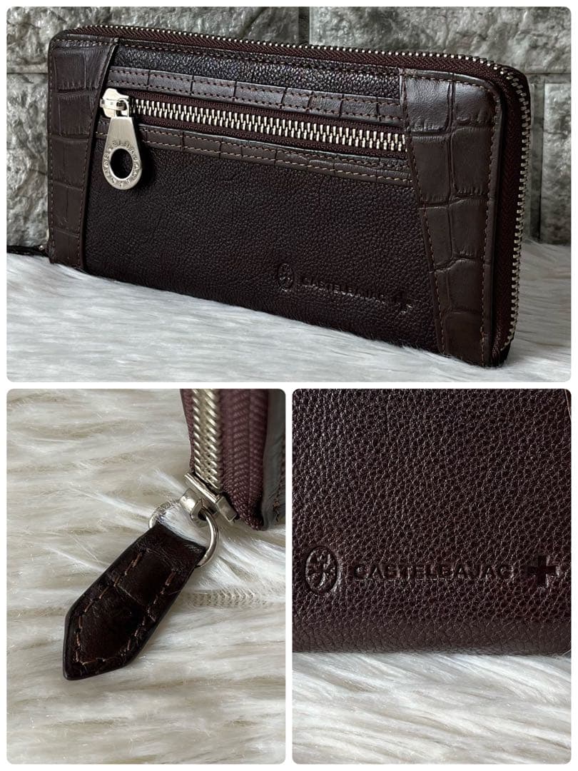 【新品未使用】カステルバジャック　クロコ型押しレザー　ラウンドファスナー長財布