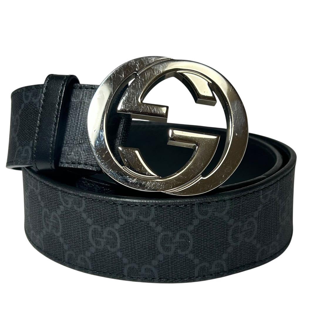 GUCCI GG柄　ベルト　メンズ　インターロッキングG ブラック