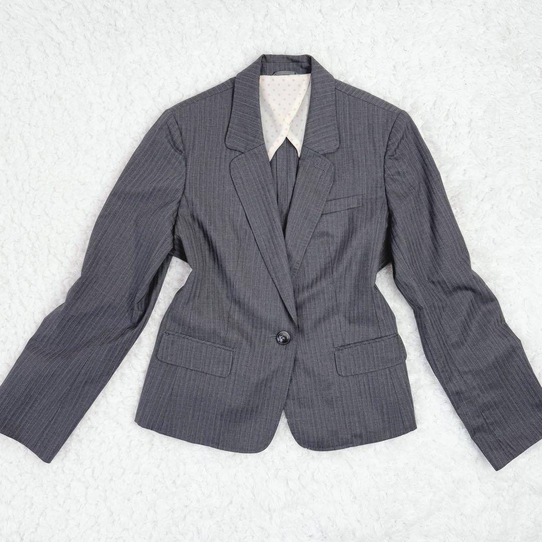 【シルク&ストレッチ】エヌライン セットアップ グレー ストライプ 大きいサイズ