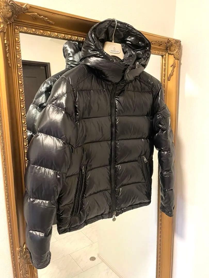 極美品モンクレールMAYAマヤ★サイズ2艶有黒L/モンクレールジャパン製正規品