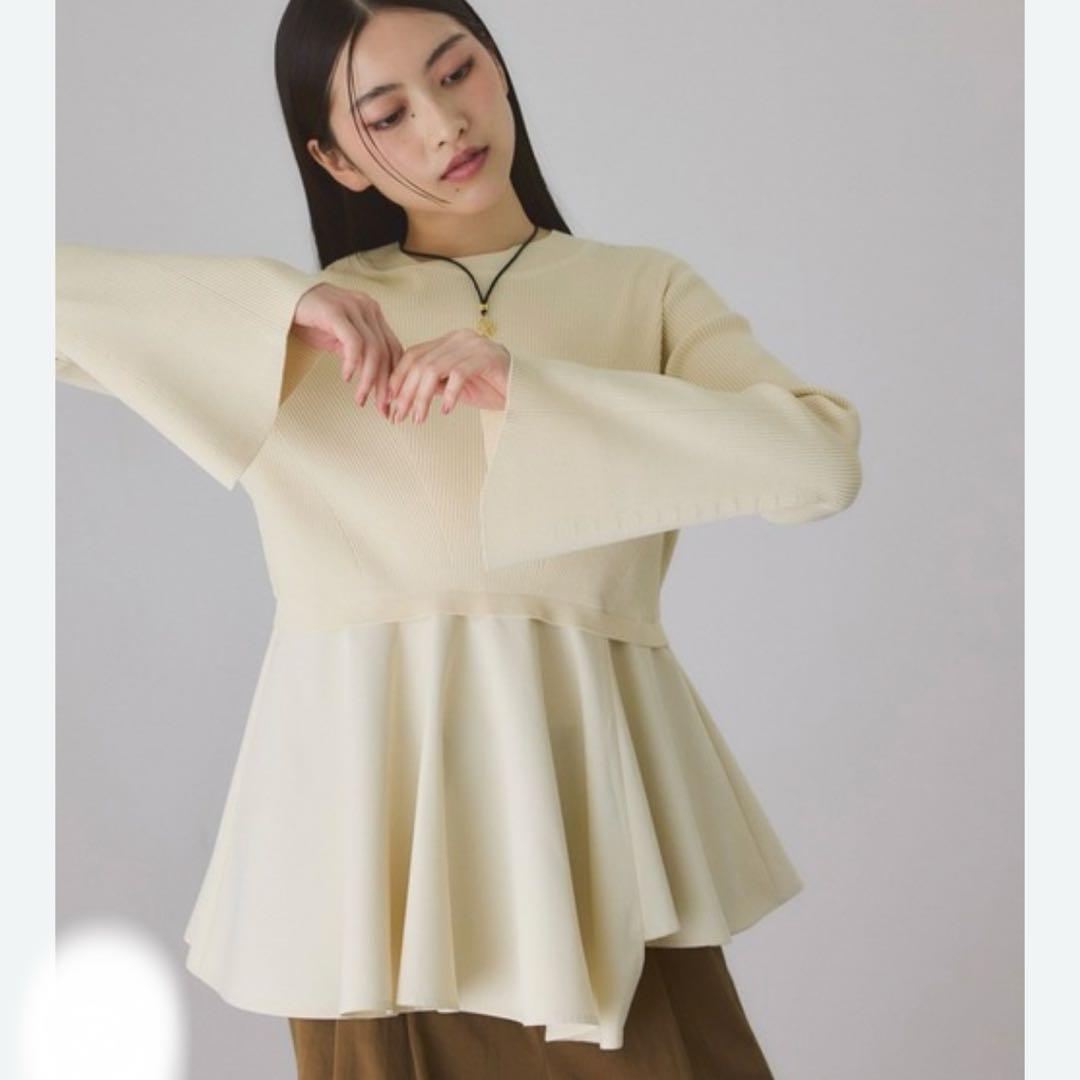 美品✨アダムエロペ　ペプラムコンビニ ットプルオーバー　トップス　ニット　白