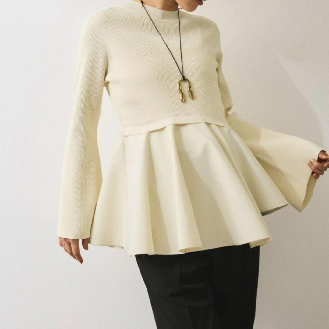 美品✨アダムエロペ　ペプラムコンビニ ットプルオーバー　トップス　ニット　白