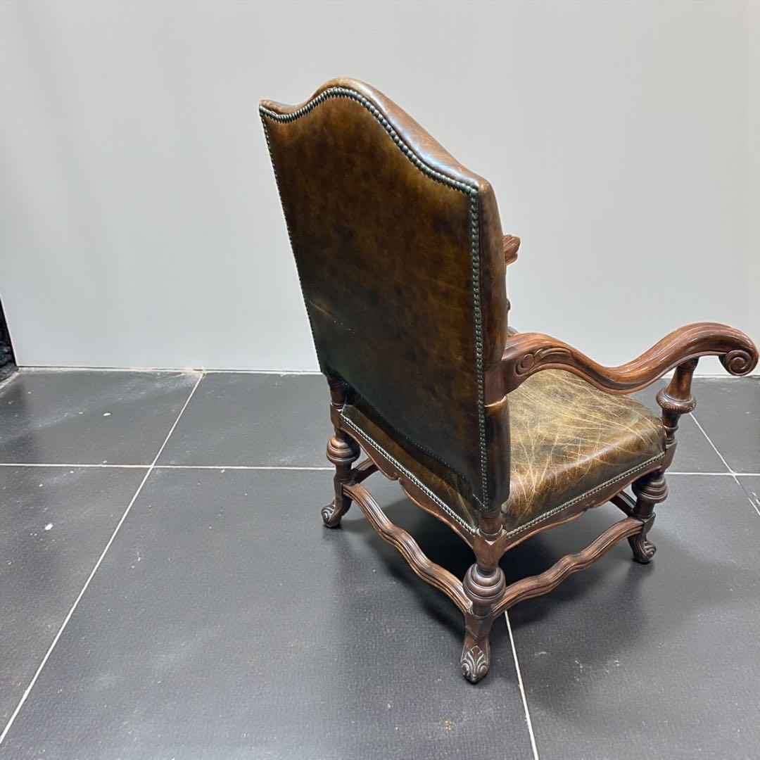 大型アンティーク椅子　本革　チェア
