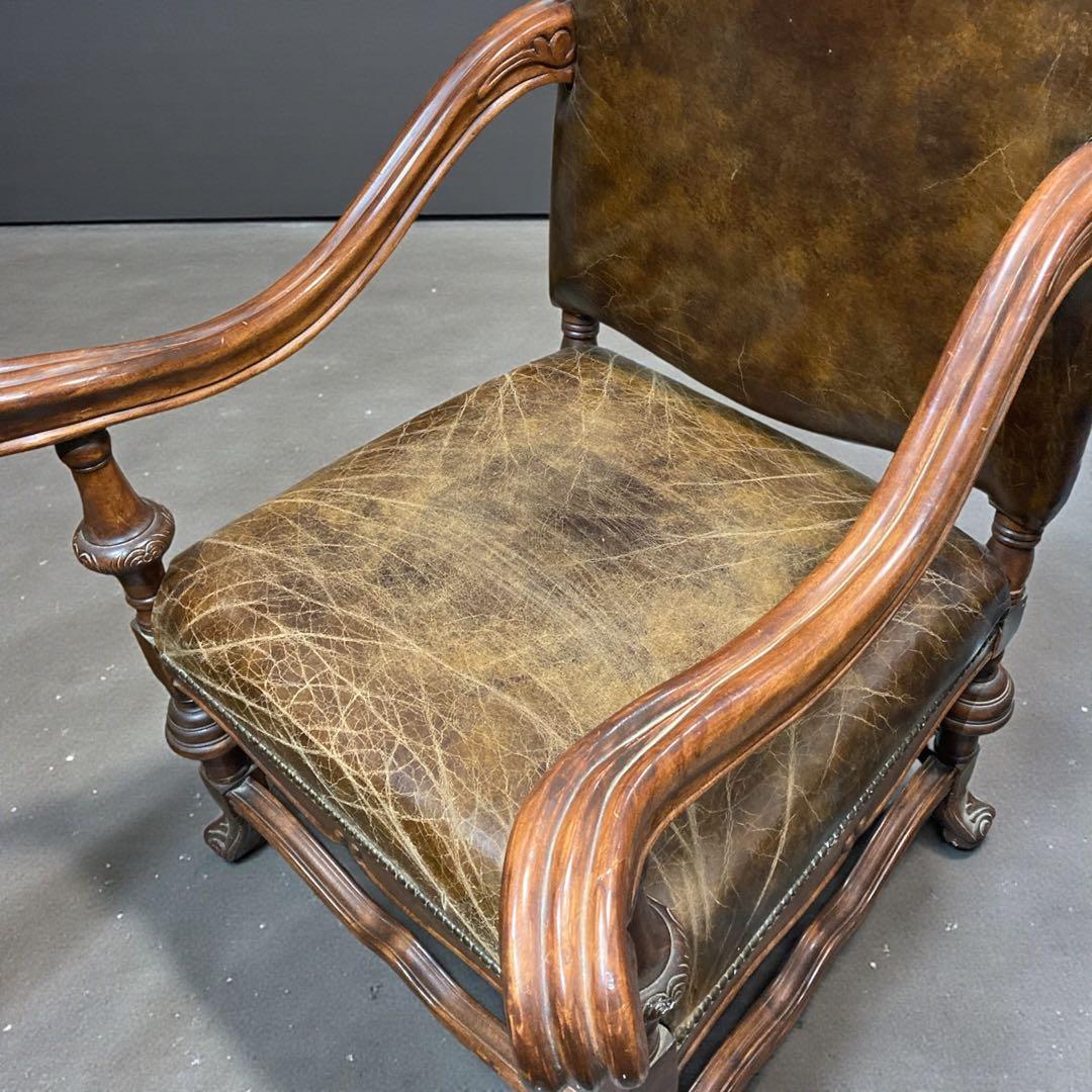 大型アンティーク椅子　本革　チェア