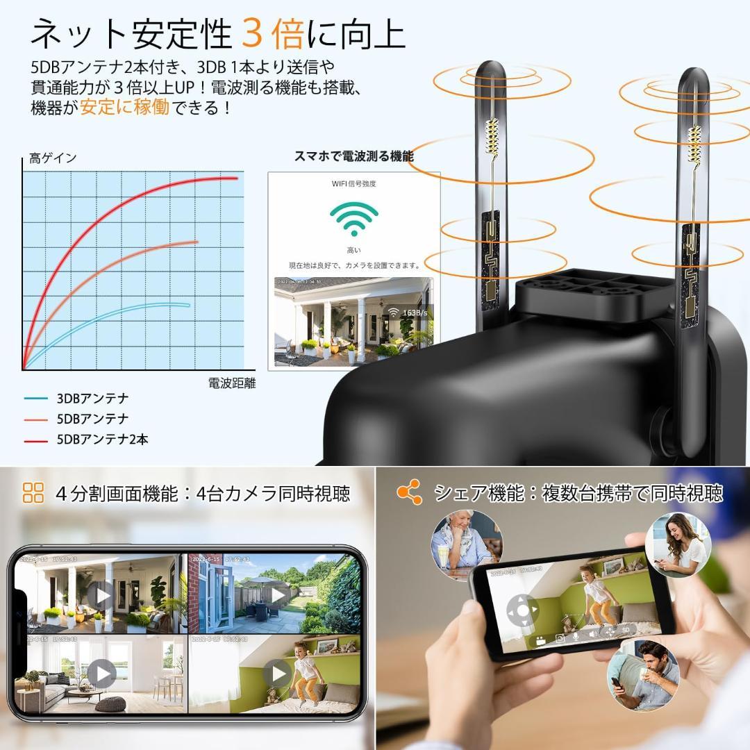 500万超高画素 防犯カメラ 屋外 ソーラー 360° PTZ超広角 防犯灯発光