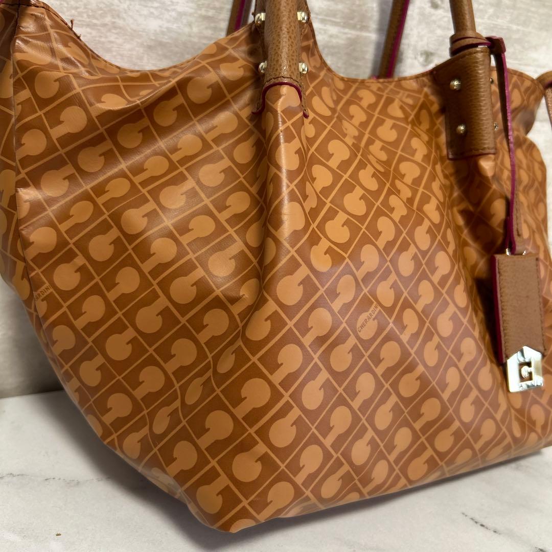 美品　GHERARDINI レザートートバッグ ブラウン　ピンク　リバーシブル