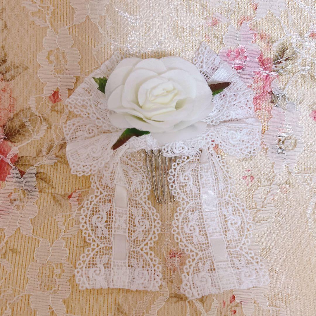 再*。様 【美品】BABY, ジャンパースカート＆リボンコーム　２点セット　白