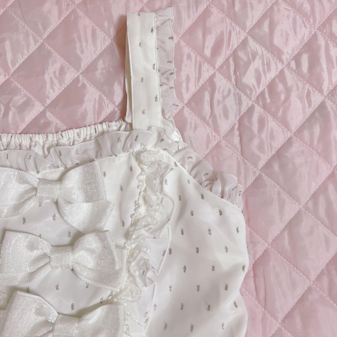 再*。様 【美品】BABY, ジャンパースカート＆リボンコーム　２点セット　白