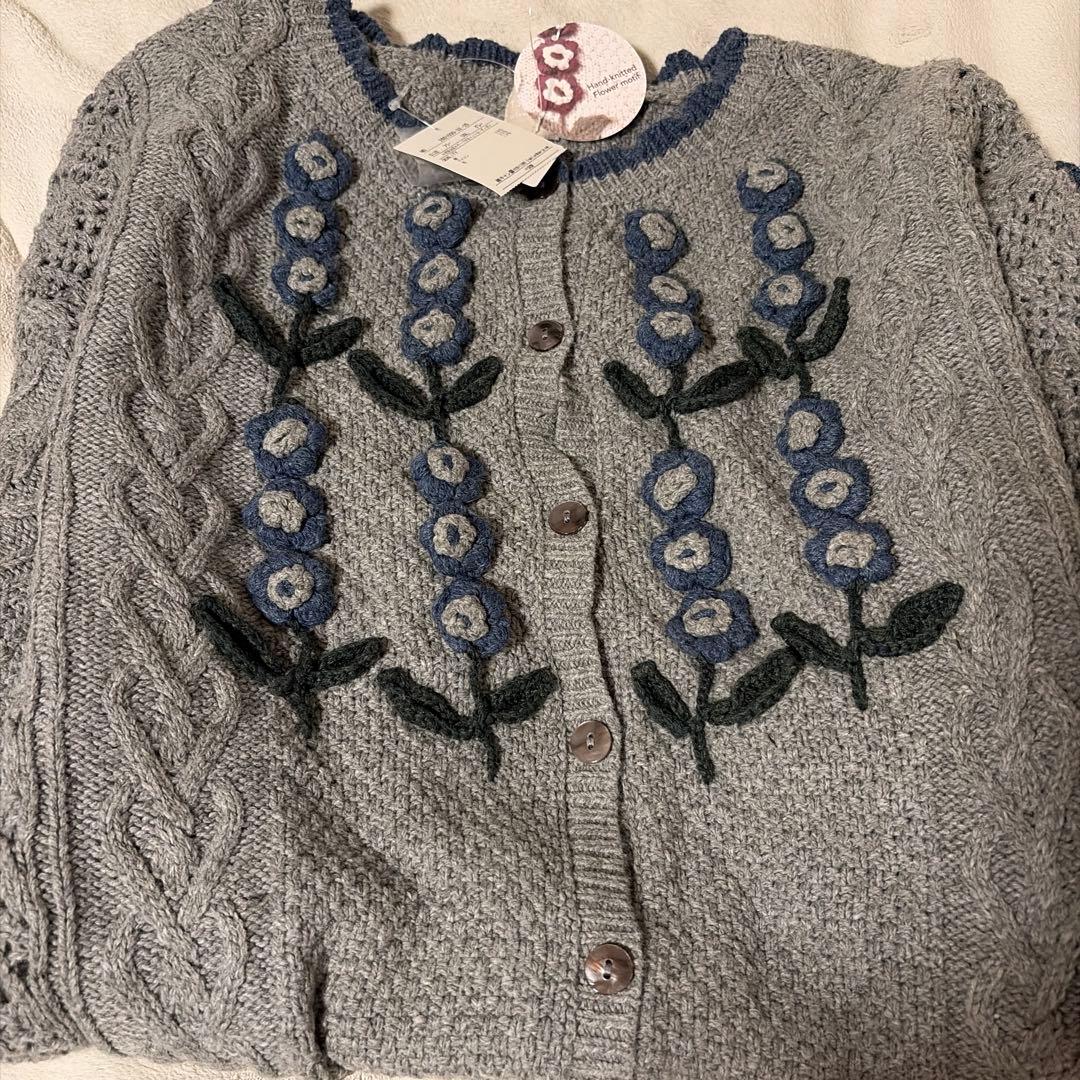 TSUHARU ツハルSM2 かぎ針お花モチーフ付きニットカーディガン