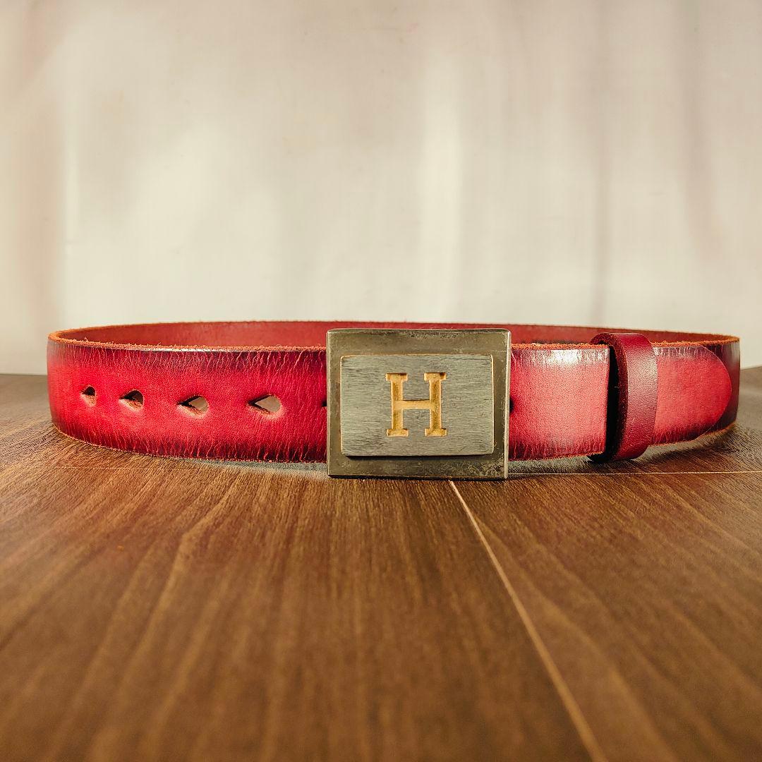 【新品極美品】HRM Hバックル　高級レッドバーガンディドレスベルト 本革正規品