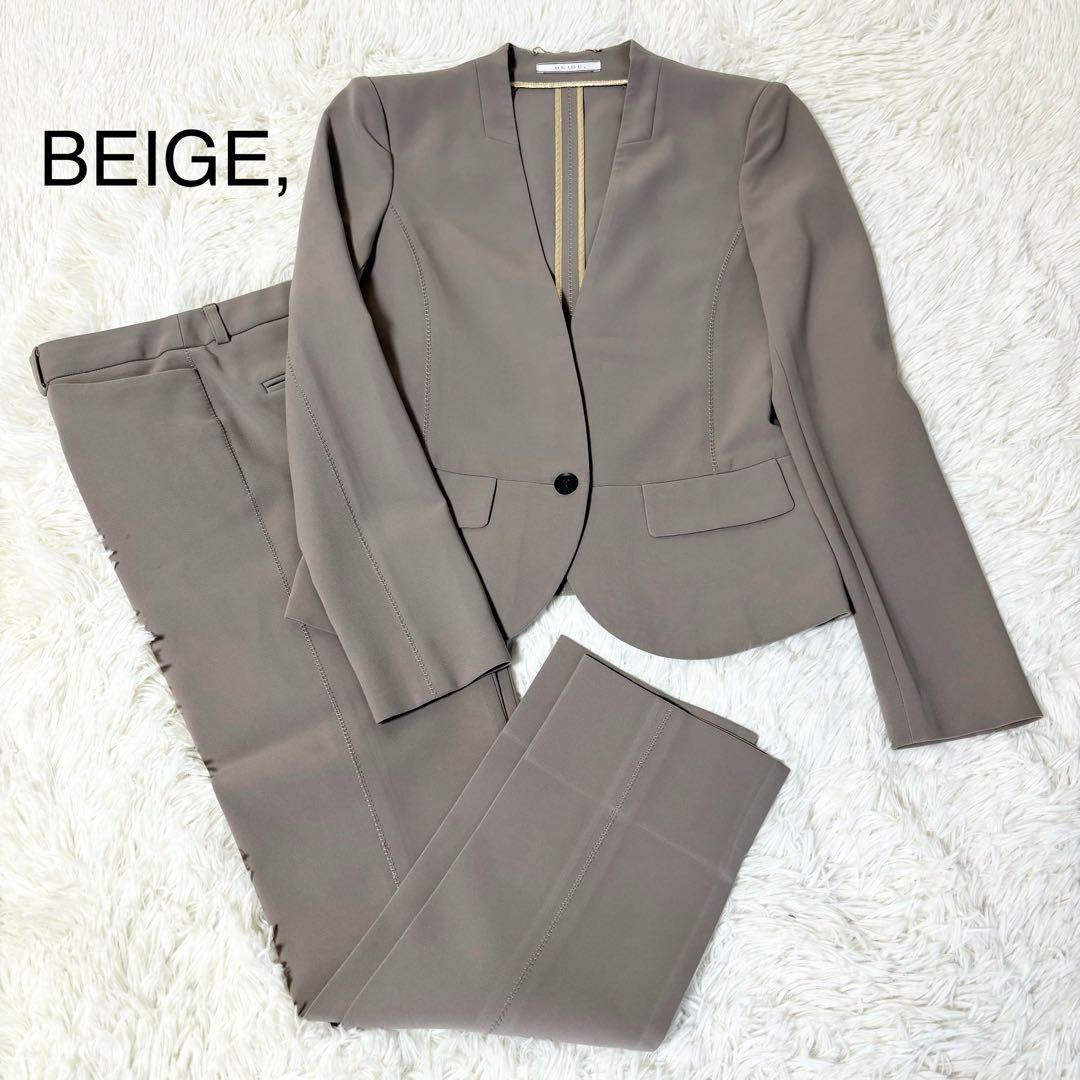 BEIGE, ✨パンツスーツ ノーカラージャケット セットアップ グレージュ 4