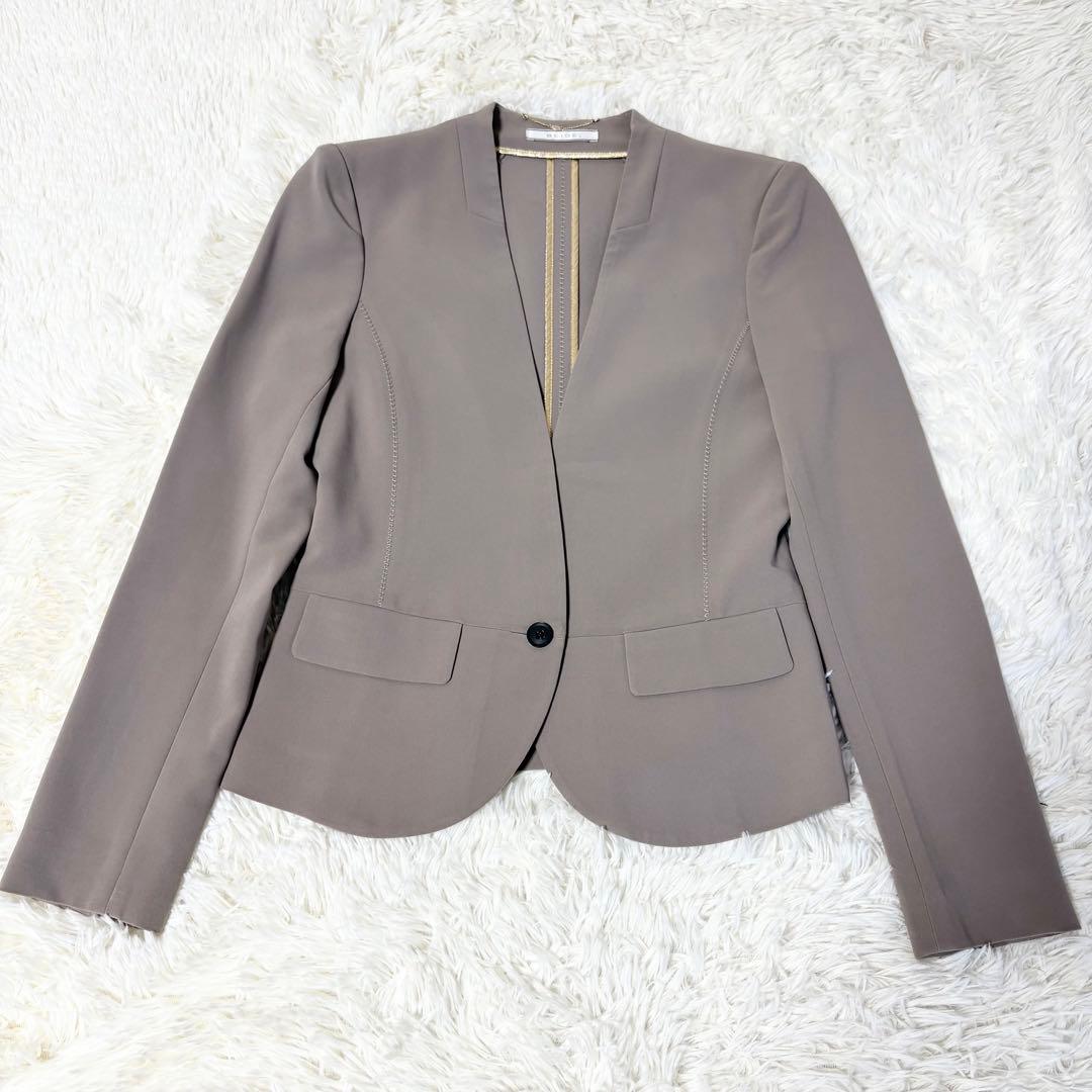 BEIGE, ✨パンツスーツ ノーカラージャケット セットアップ グレージュ 4