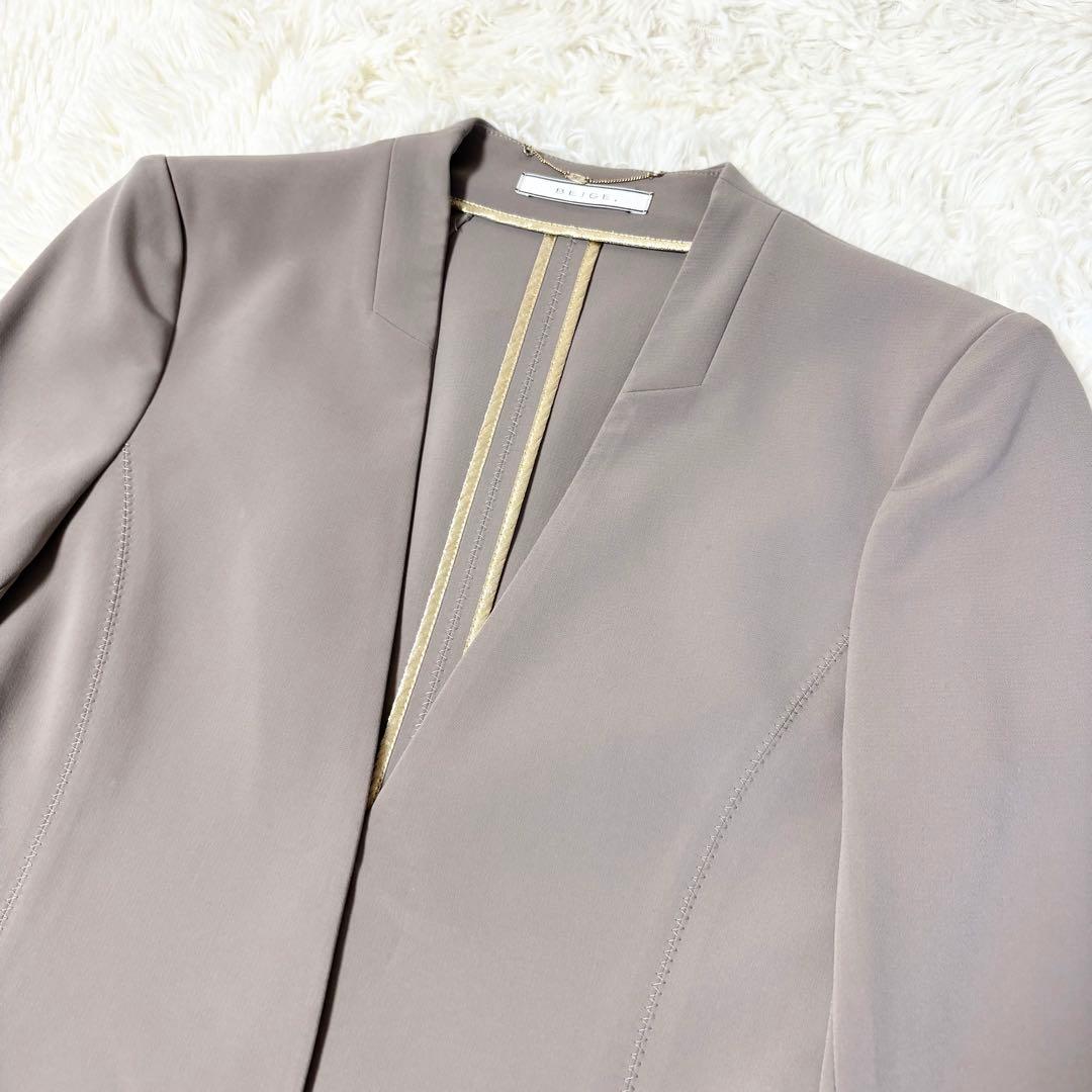 BEIGE, ✨パンツスーツ ノーカラージャケット セットアップ グレージュ 4