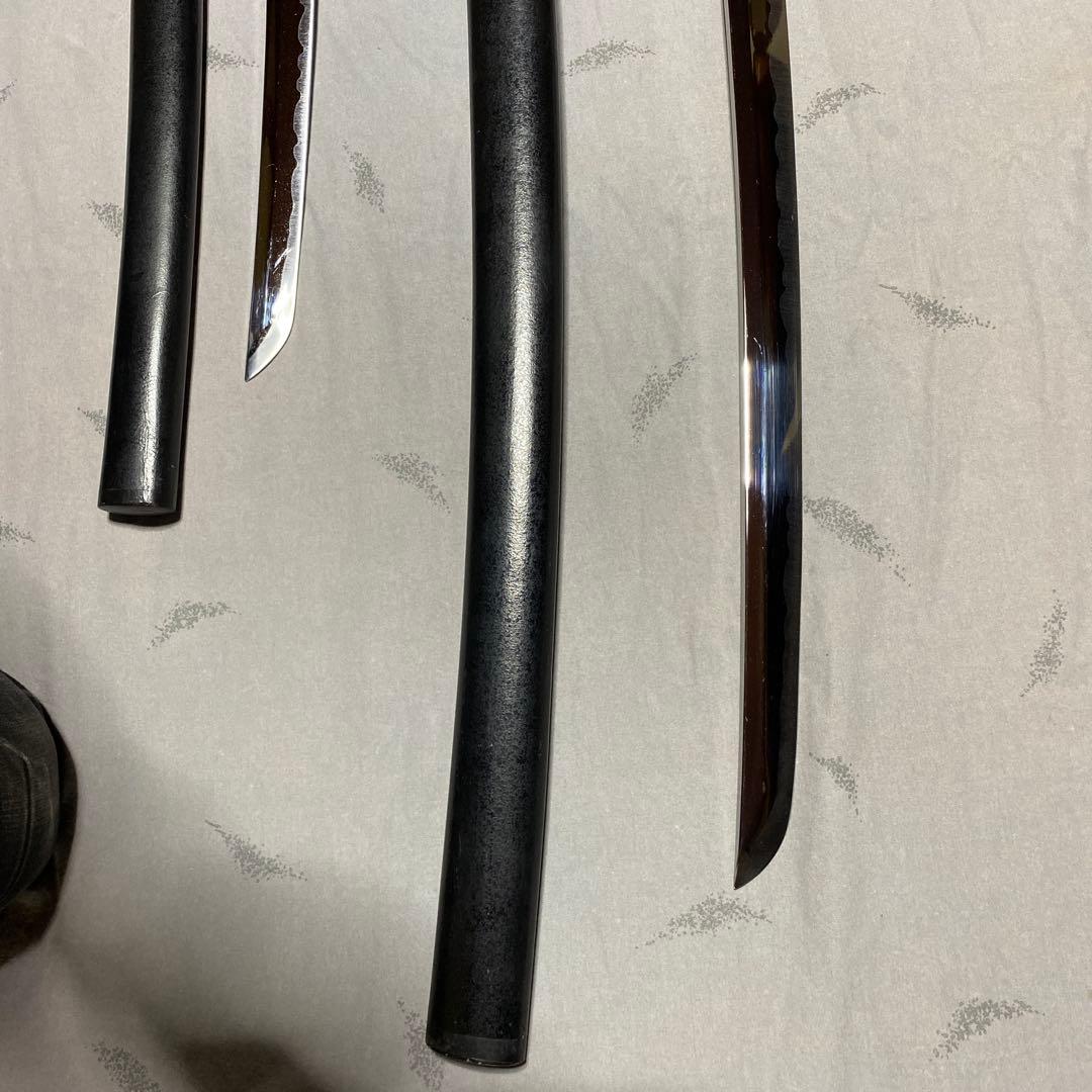 模造刀大(刀袋付)小2本 黒柄 雲龍楕円鍔 黒梨地鞘