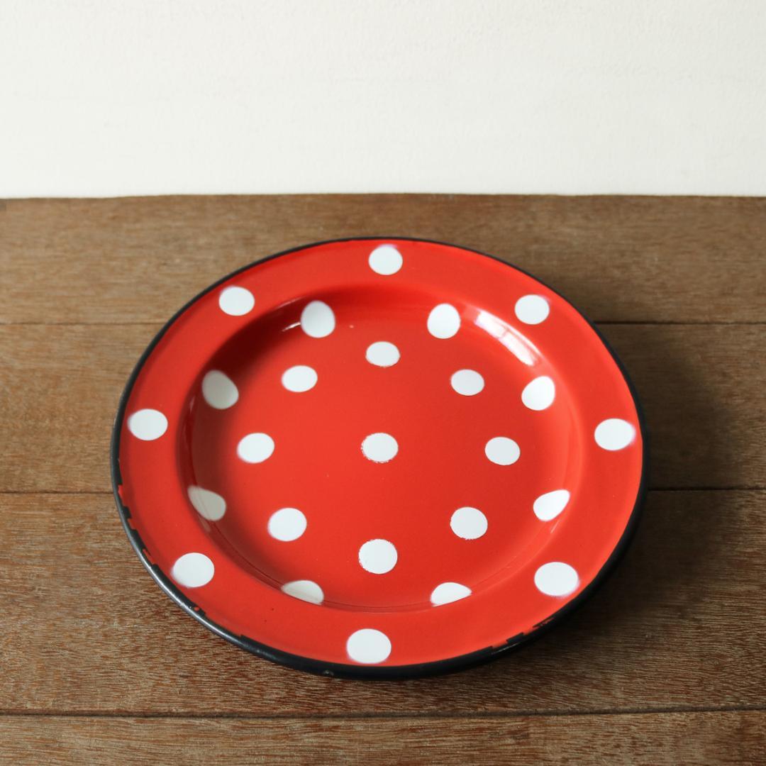 フランス アンティーク ホーロー ポルカドット プレート 24cm 3枚