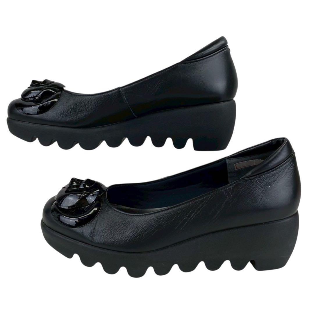 ヒルズアヴェニュー パンプス ラウンドトゥ レザー カメリア ウェーブソール