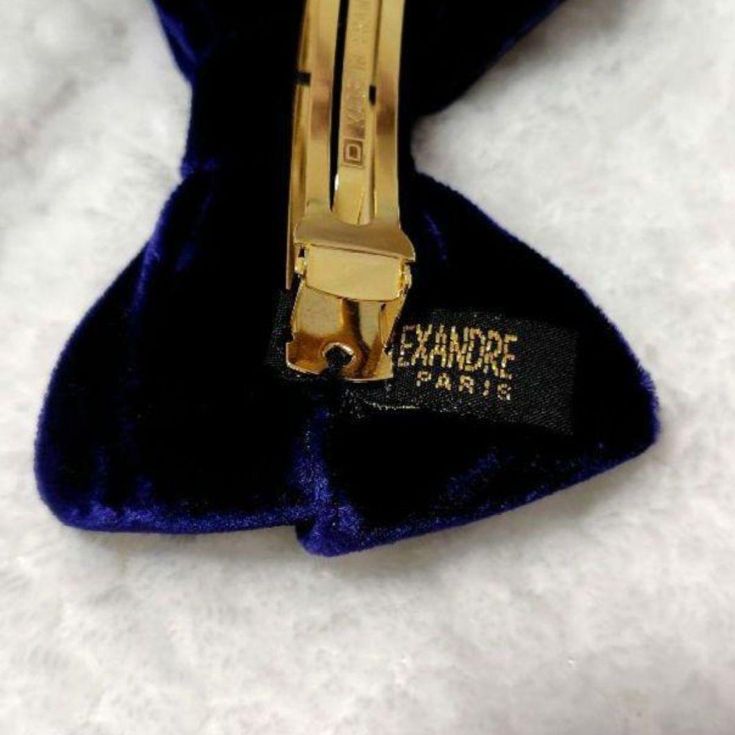 【美品】アレクサンドルドゥパリ　ベルベット　リボン　バレッタ　ベロア　ネイビー