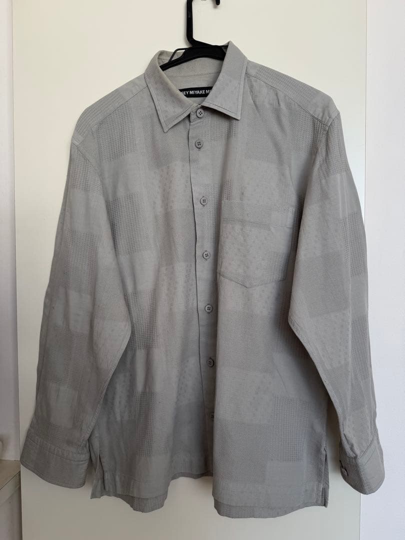 ISSEY MIYAKE MEN テクスチャー切替 長袖シャツ ライトグレー 1