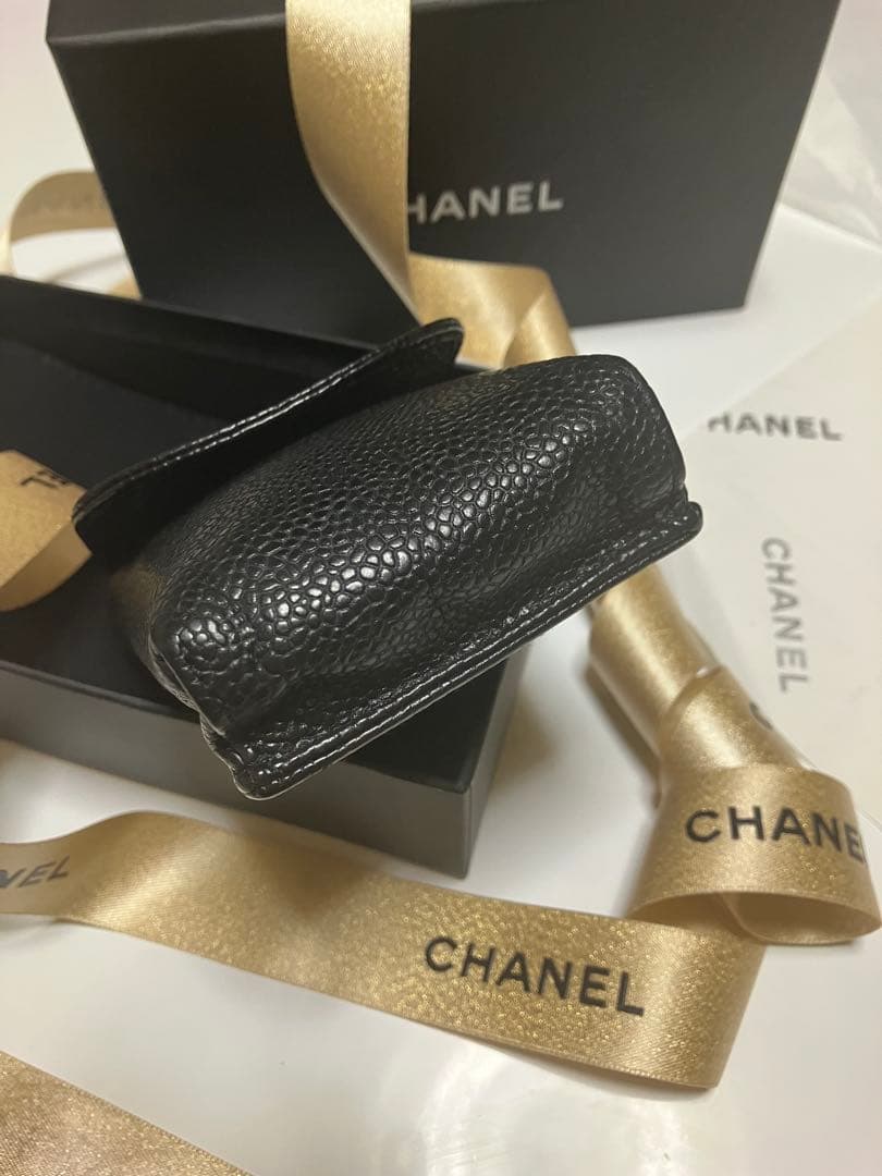 美品CHANEL キャビアスキン シガレットケース ブラック正規品 小物入正規品