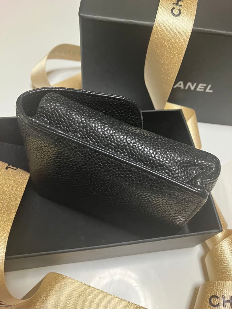 美品CHANEL キャビアスキン シガレットケース ブラック正規品 小物入正規品