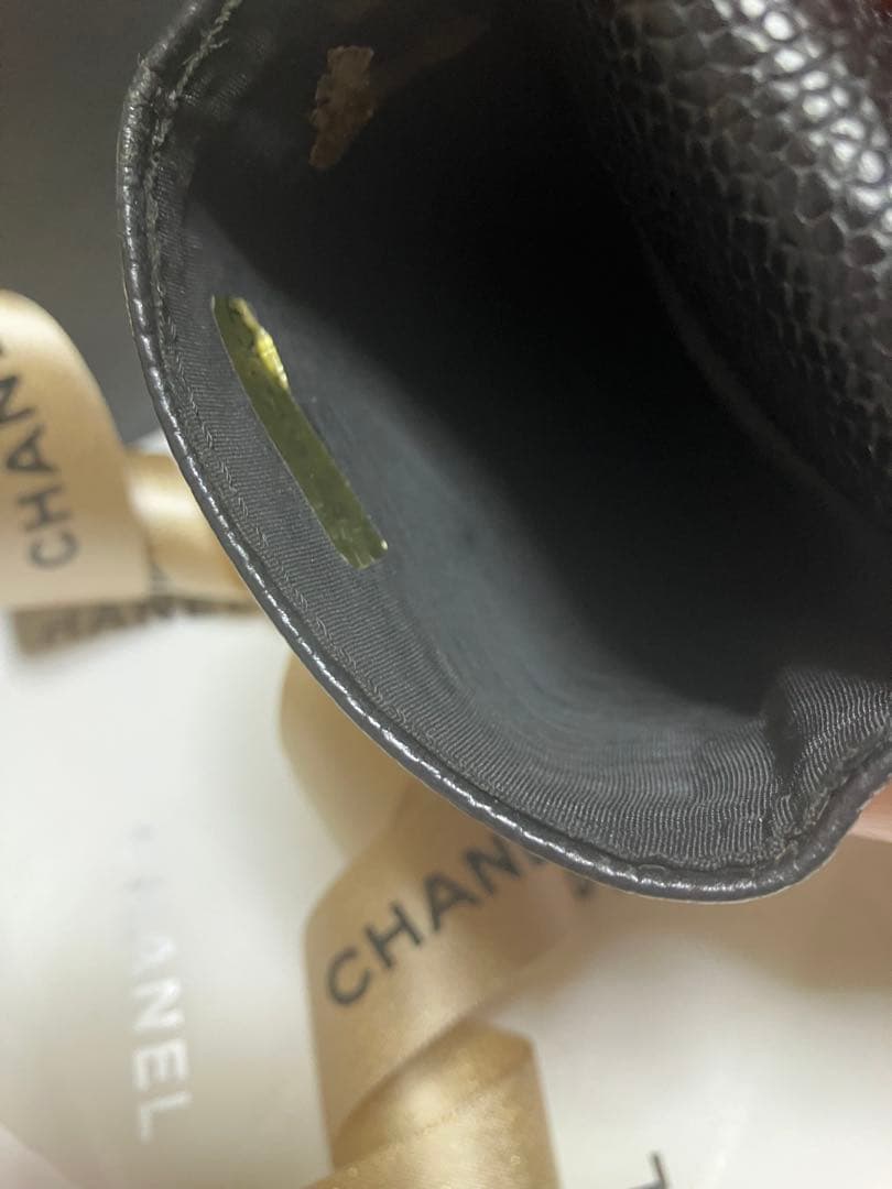美品CHANEL キャビアスキン シガレットケース ブラック正規品 小物入正規品