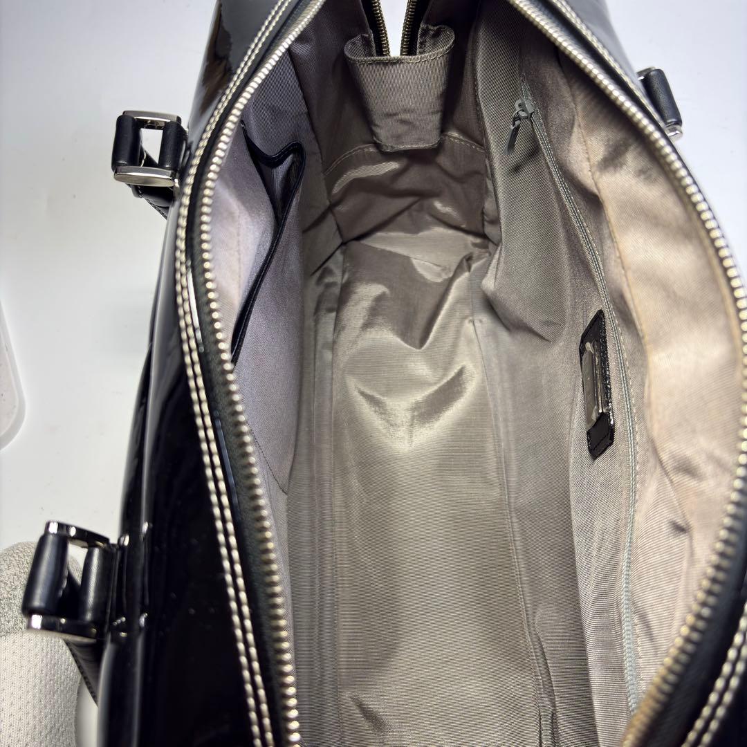 極美品濱野 ハマノ ハンドバッグ セレブボストン エナメル加工 肩掛けブラック