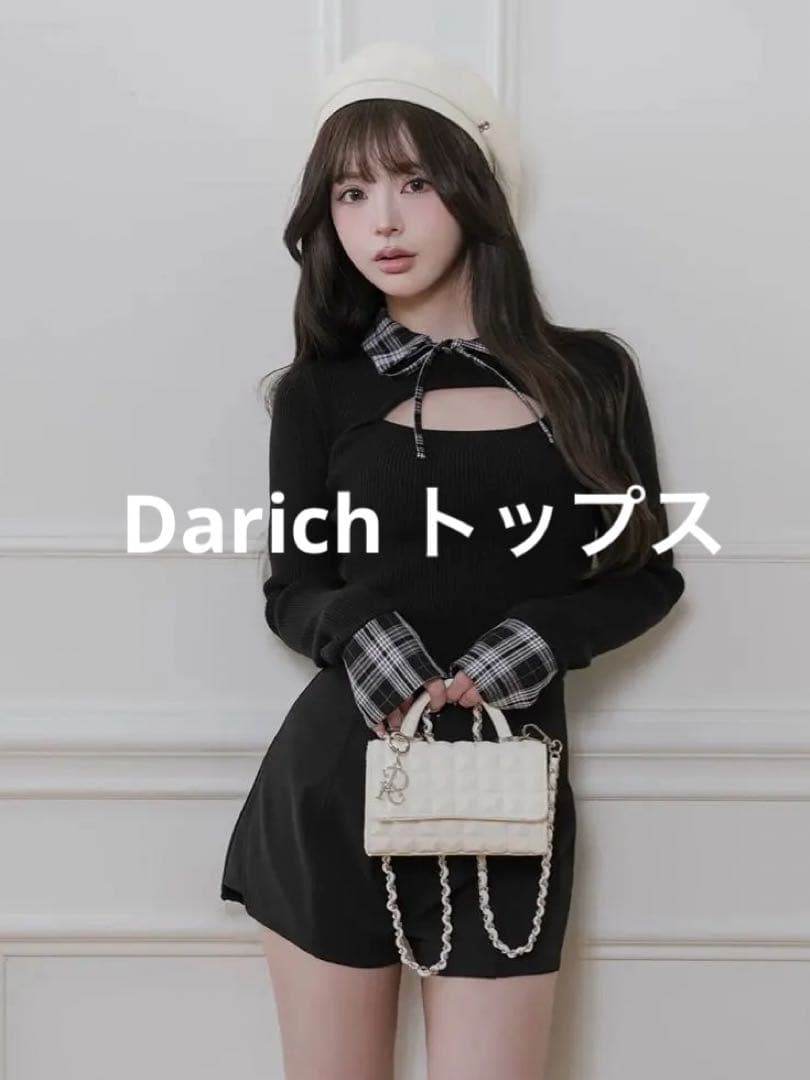 Darich 新作 チェックカフスリブニットトップス