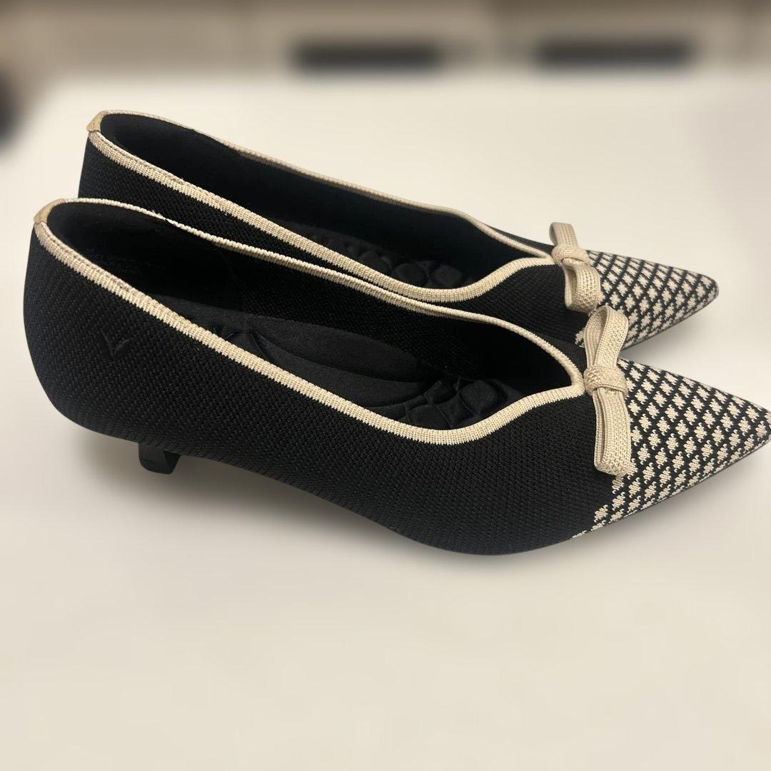 VIVAIA ポインテッドトゥ パンプス ブラック×ベージュ 39 ローヒール