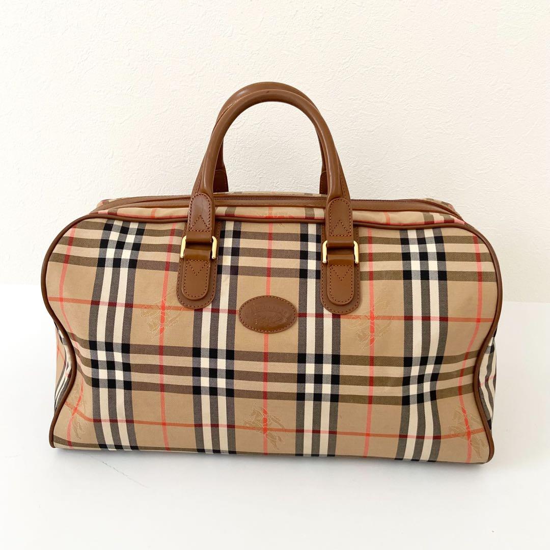 極美品　バーバリー　ボストンバッグ　シャドーホース　ノバチェック　PVC 南京錠