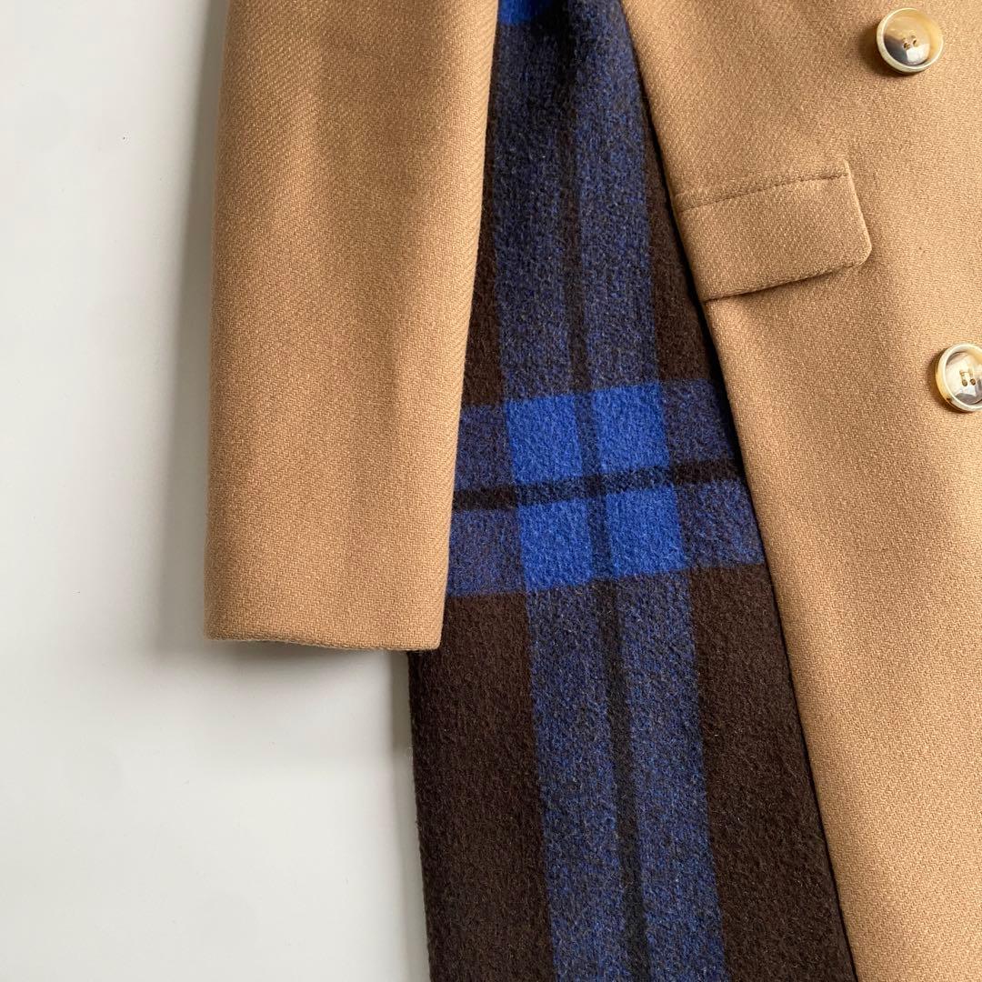 セミクチュール ダブルブレストチェスターコート チェック 青 ブルー ドッキング