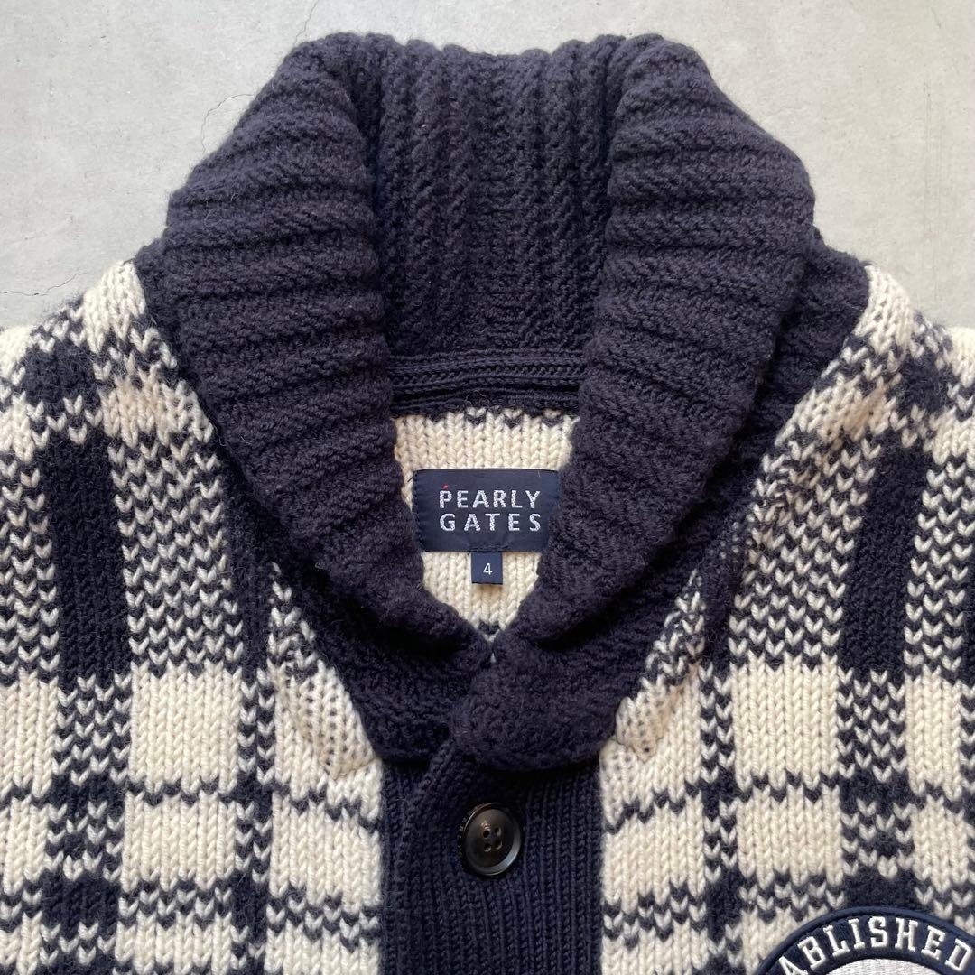 【美品】PEARLY GATES パーリーゲイツ チェックニットカーディガン