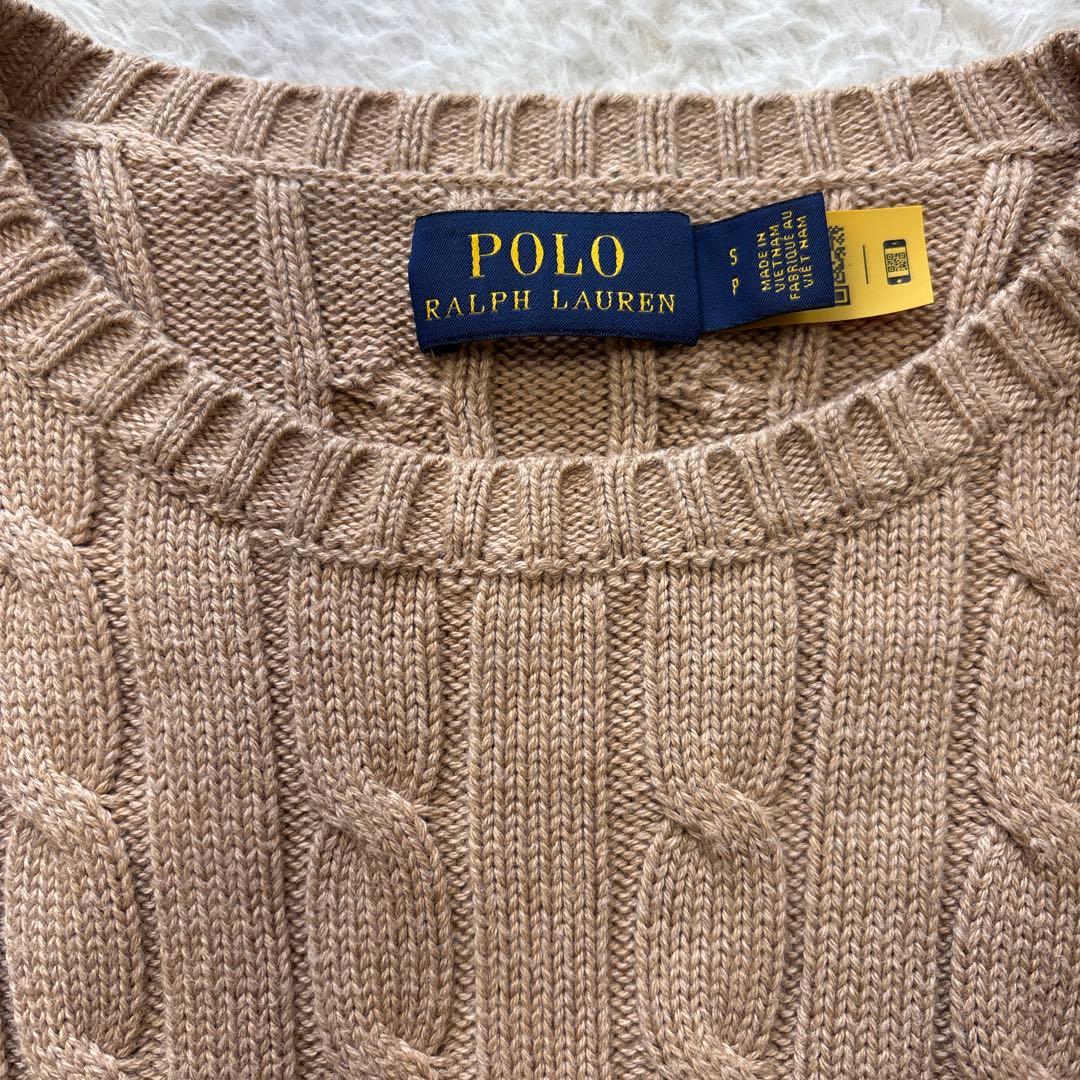 美品　ポロラルフローレン　クルーネックケーブルニット　ベージュ　現行タグ