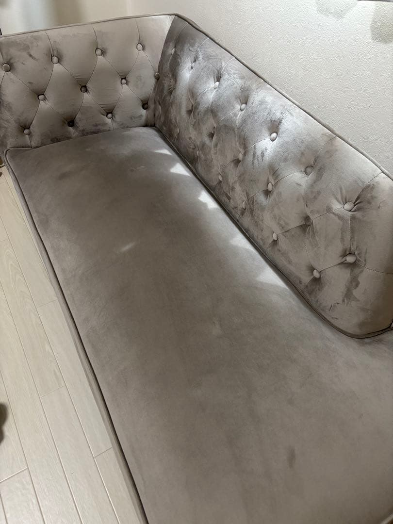 LOWYA ロウヤ ソファ 2人掛け カウチソファ ベルベット調 グレー