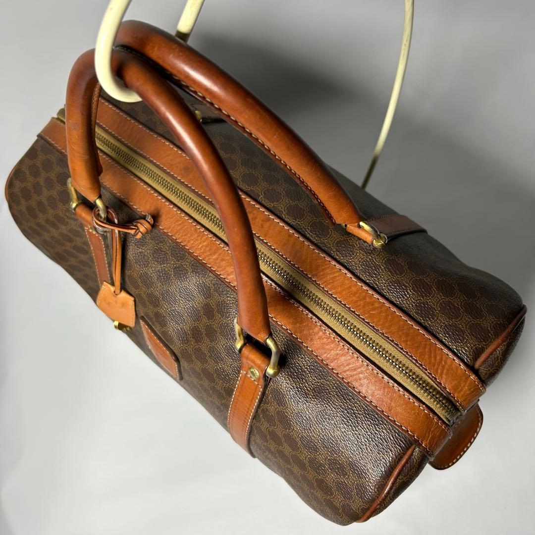 【美品】セリーヌ マカダム ボストンバッグ PVC レザー ロゴ金具 南京錠 鍵