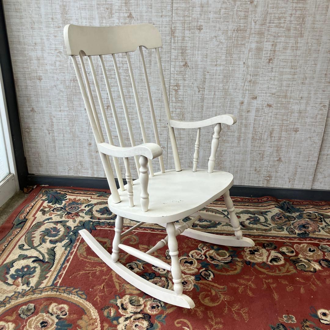 昭和レトロ 飛騨産業 キツツキ 木製 ロッキングチェア アームチェア ホワイト