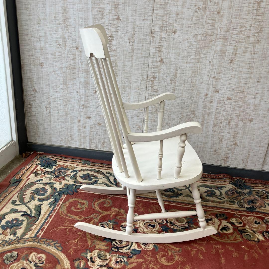 昭和レトロ 飛騨産業 キツツキ 木製 ロッキングチェア アームチェア ホワイト