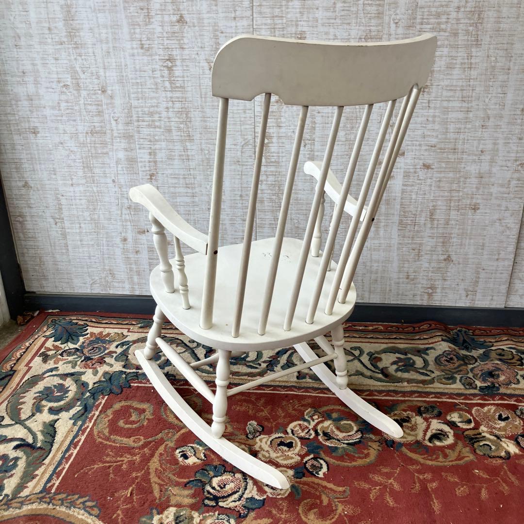 昭和レトロ 飛騨産業 キツツキ 木製 ロッキングチェア アームチェア ホワイト