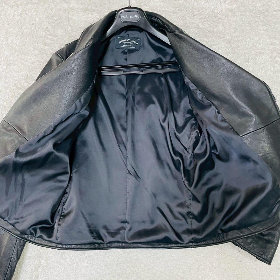 希少XL 美品　ユナイテッドアローズ　ダブルライダースジャケット　ブラック　牛革