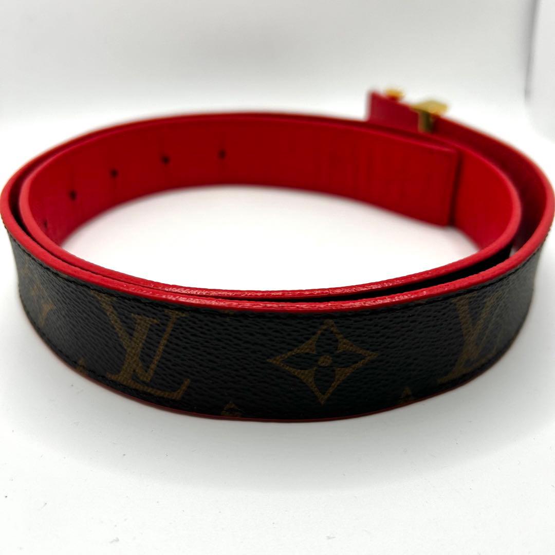美品　LOUIS VUITTON モノグラム　LV金具　ベルト　レッド　ブラウン