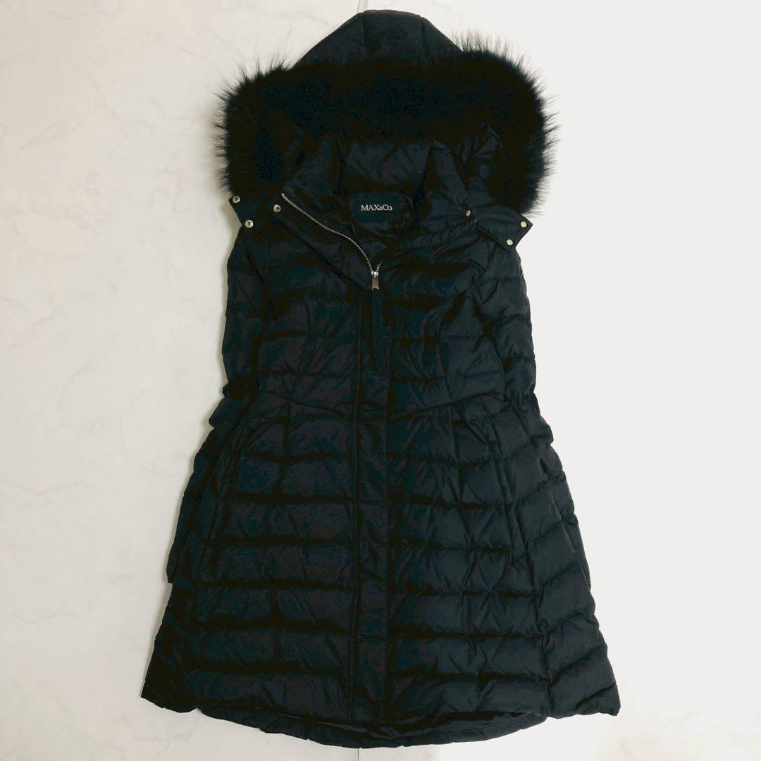 現行✨️マックスマーラ ラクーンファー　バックリボン　ダウンコート　フーデット