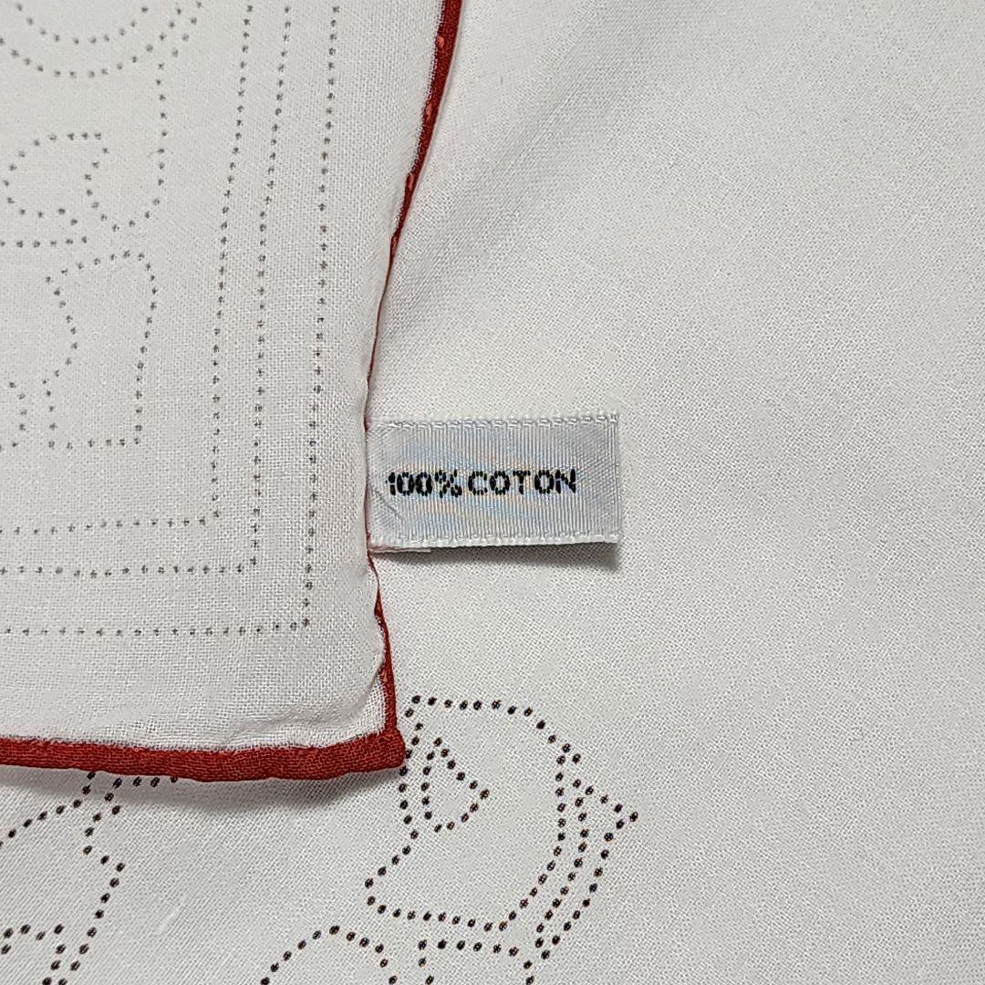 ☆HERMES☆ ハンカチ 馬車 木 家 点描 綿100％ ホワイト レッド