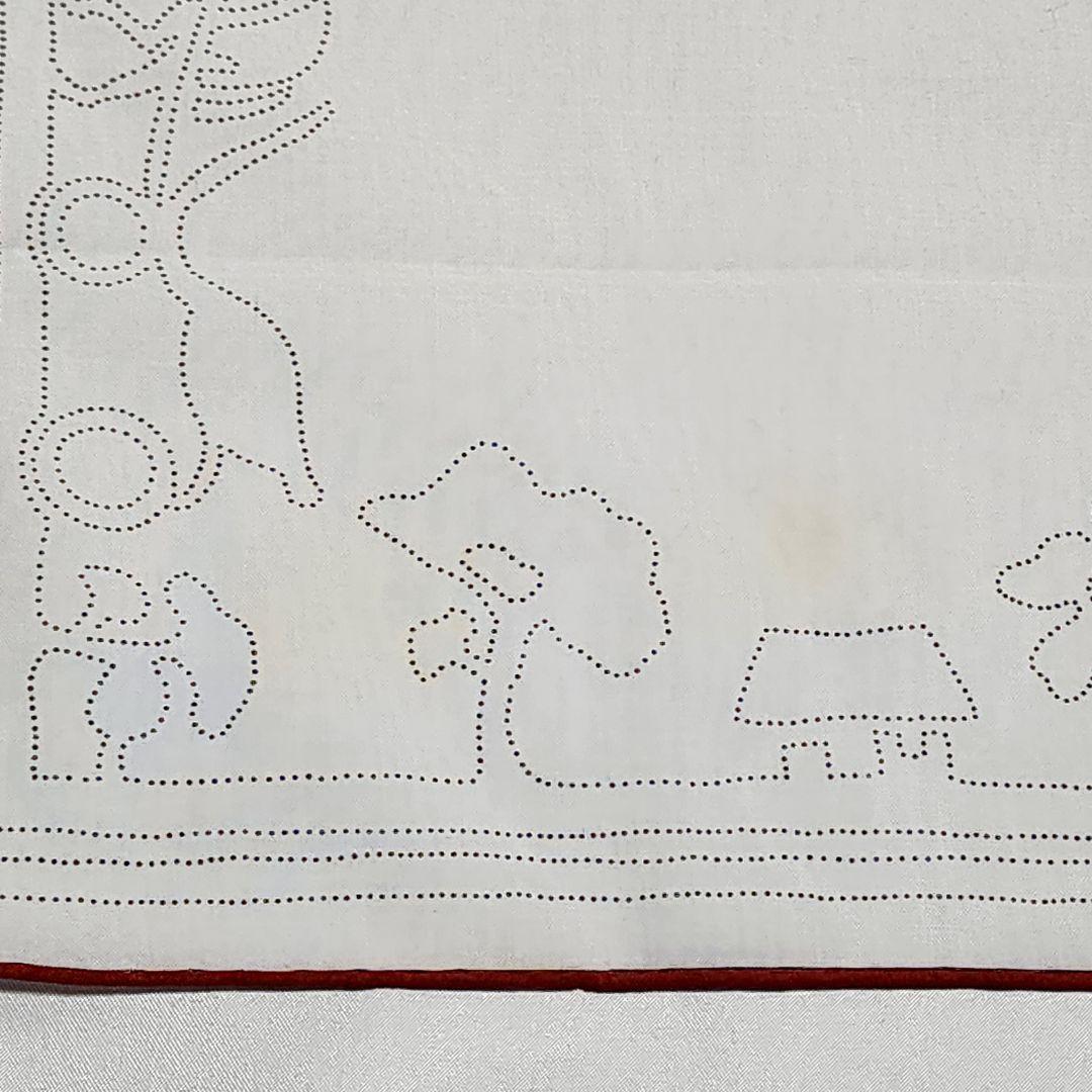 ☆HERMES☆ ハンカチ 馬車 木 家 点描 綿100％ ホワイト レッド